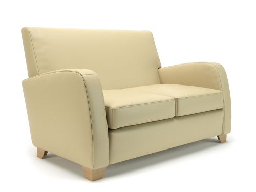 Wynne 132cm Wide Sofa Cream Faux Leather Light Wood Feet