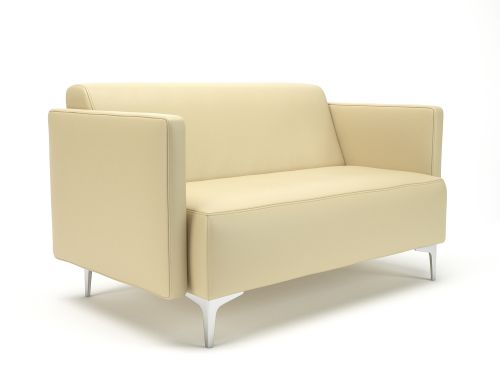 Napa Slim Arm 125cm Wide Sofa Cream Faux Leather Chrome Feet