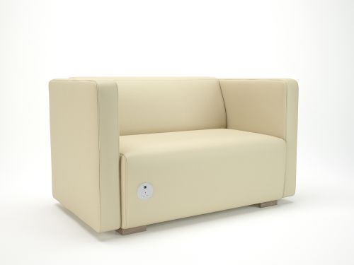 Carmel 130cm Wide Sofa Chalk Faux Leather Light Wood Feet With Socket