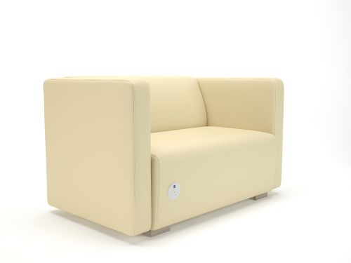 Carmel 130cm Wide Sofa Cream Faux Leather Light Wood Feet With Socket