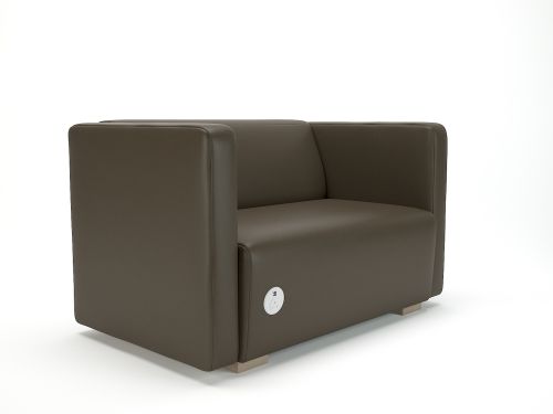 Carmel 130cm Wide Sofa Mocha Faux Leather Light Wood Feet With Socket