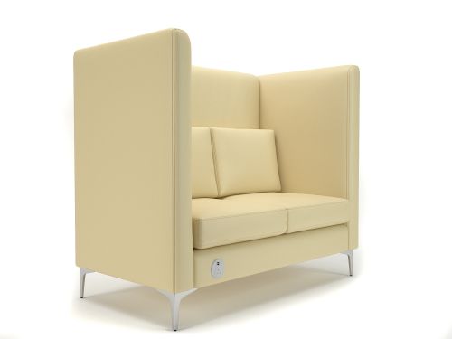 Altus 128cm Wide Privacy Booth Cream Faux Leather Chrome Feet With Socket