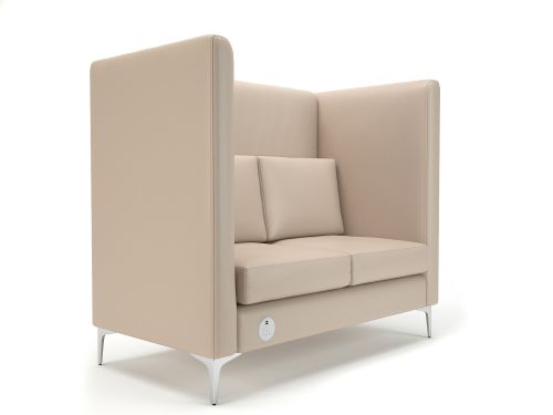 Altus 128cm Wide Privacy Booth Taupe Faux Leather Chrome Feet With Socket