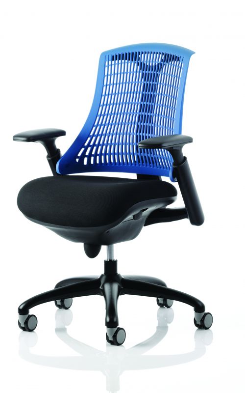 Flex Task Operator Chair Black Frame With Black Fabric Seat Blue Back With Arms