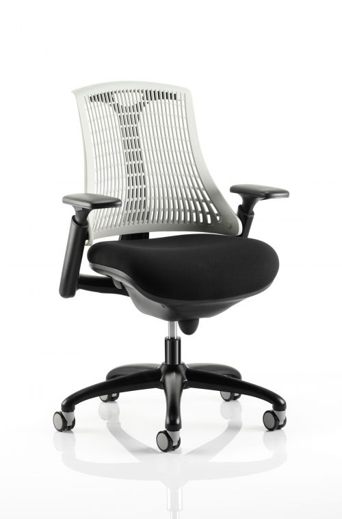Flex Task Operator Chair Black Frame With Black Fabric Seat Moonstone White Back With Arms