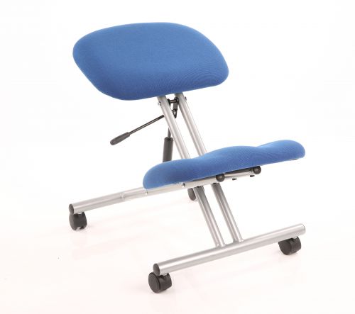 Kneeling Stool Task Operator Blue Fabric Silver Frame