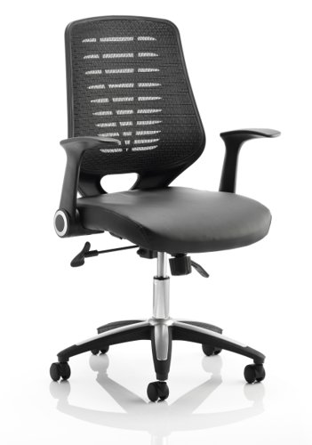 Relay Task Operator Chair Leather Seat Black Back With Folding Arms
