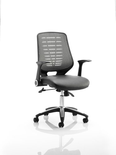 Relay Task Operator Chair Leather Seat Silver Back With Folding Arms