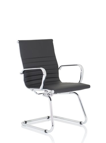 Dynamic Nola Black Soft Bonded Leather Cantilever Conference Chair With Fixed Arms and Chrome Frame - OP000224