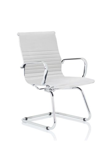 Dynamic Nola White Soft Bonded Leather Cantilever Visitor Conference Chair With Fixed Arms and Chrome Frame - OP000255