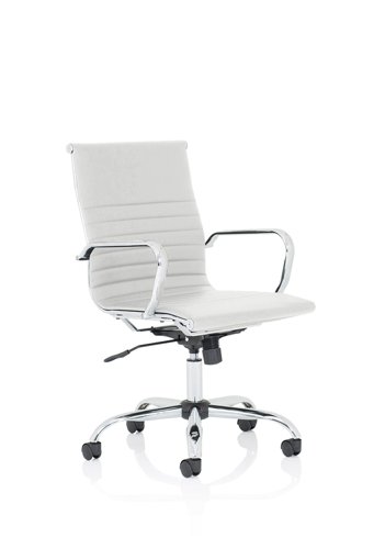 Dynamic Nola Medium Back White Soft Bonded Leather Executive Office Chair With Fixed Arms and Chrome Frame - OP000257