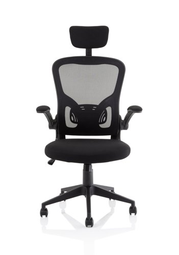 Ace Executive Mesh Back Office Chair With Folding Arms Fabric Seat Black - OP000317  17121DY