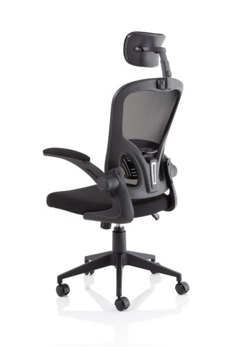 17121DY - Ace Executive Mesh Back Office Chair With Folding Arms Fabric Seat Black - OP000317