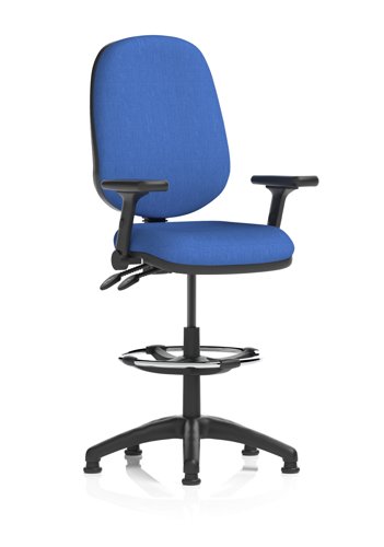 Eclipse Plus II Lever Task Operator Chair With High Rise Draughtsman Kit With Height Adjustable And Folding Arms Blue