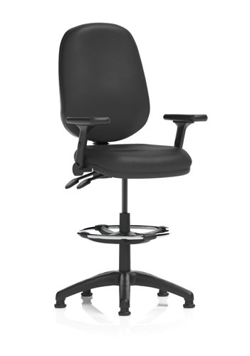 Eclipse Plus II Lever Task Operator Chair With High Rise Draughtsman Kit With Height Adjustable And Folding Arms Black Bonded Leather