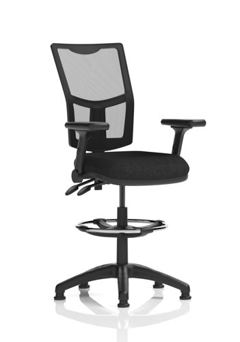 Eclipse Plus II Lever Task Operator Chair Mesh Back With High Rise Draughtsman Kit With Height Adjustable And Folding Arms Black