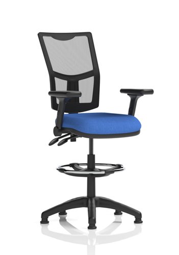 Eclipse Plus II Lever Task Operator Chair Mesh Back With High Rise Draughtsman Kit With Height Adjustable And Folding Arms Blue