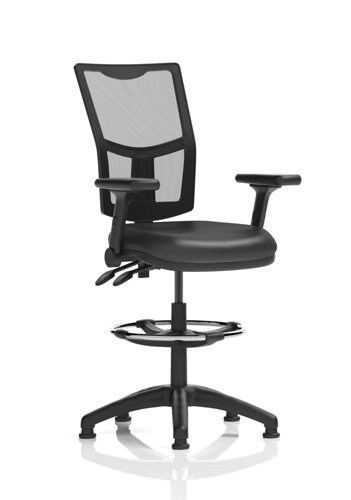 Eclipse Plus II Lever Task Operator Chair Mesh Back With High Rise Draughtsman Kit With Height Adjustable And Folding Arms Black Bonded Leather