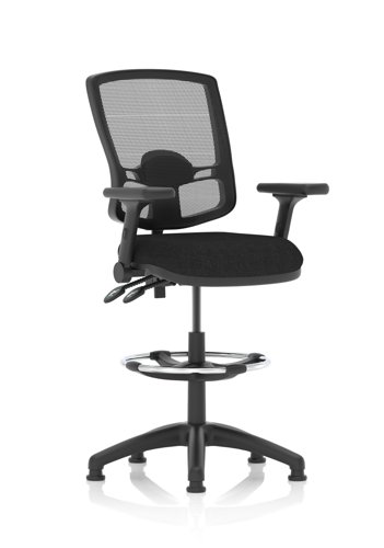 Eclipse Plus II Lever Task Operator Chair Deluxe Mesh Back With High Rise Draughtsman Kit With Height Adjustable And Folding Arms Black