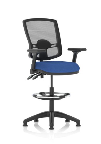 Eclipse Plus II Lever Task Operator Chair Deluxe Mesh Back With High Rise Draughtsman Kit With Height Adjustable And Folding Arms Blue