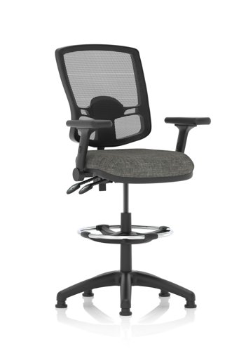 Eclipse Plus II Lever Task Operator Chair Deluxe Mesh Back With High Rise Draughtsman Kit With Height Adjustable And Folding Arms Charcoal