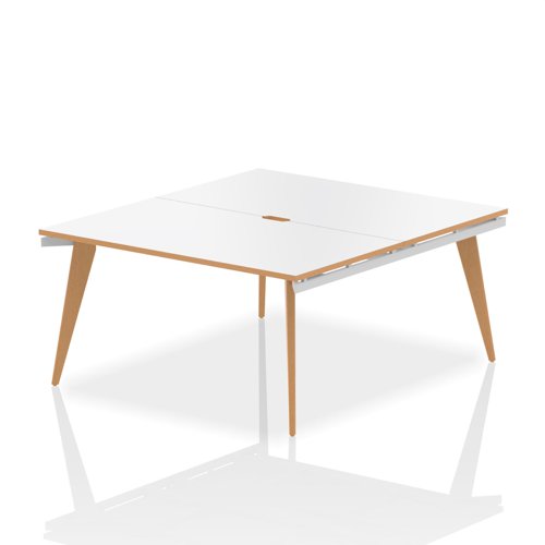 Oslo 1400mm Back to Back 2 Person Desk White Top Natural Wood Edge White Frame OSL0106