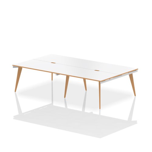 Oslo 1400mm Back to Back 4 Person Desk White Top Natural Wood Edge White Frame OSL0107