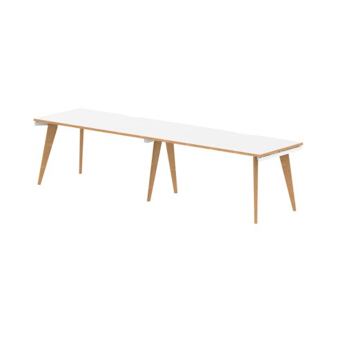 Oslo 1400mm Single Row 2 Person Desk White Top Natural Wood Edge White Frame OSL0120
