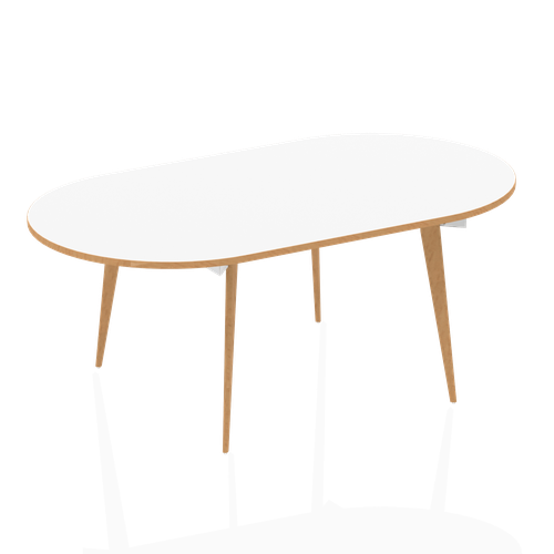 Oslo White Frame Wooden Leg Oval Boardroom Table 1800 White With Natural Wood Edge