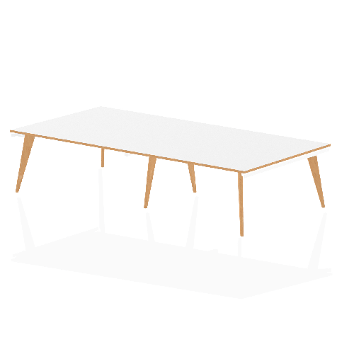 Oslo White Frame Wooden Leg Rectangular Boardroom Table 3200 White With Natural Wood Edge (2 pod)