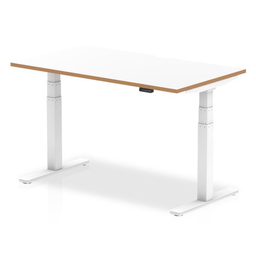 Oslo 1400mm Height Adjustable Office Desk White Top Natural Wood Edge White Frame