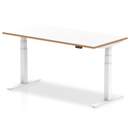 Oslo 1600mm Height Adjustable Desk White Top Natural Wood Edge White Frame