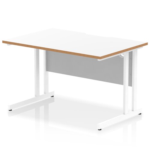 Oslo 1200 x 800mm Scalloped Edge Straight Office Desk White Top Natural Wood Edge White Cantilever Leg