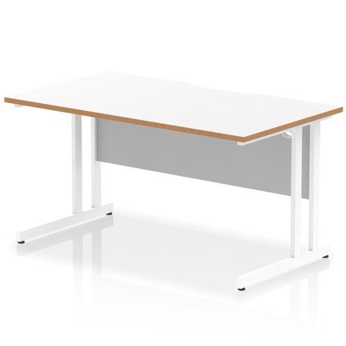 Oslo 1400 x 800mm Scalloped Edge Straight Office Desk White Top Natural Wood Edge White Cantilever Leg