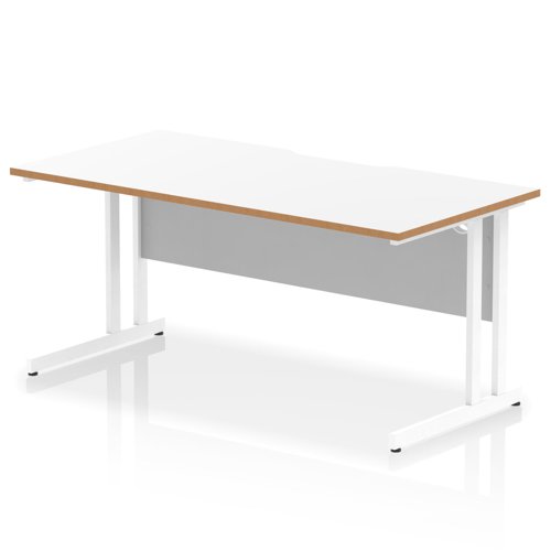 Oslo 1600 x 800mm Scalloped Edge Straight Office Desk White Top Natural Wood Edge White Cantilever Leg