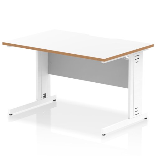 Oslo 1200 x 800mm Scalloped Edge Straight Office Desk White Top Natural Wood Edge White Cable Managed Leg