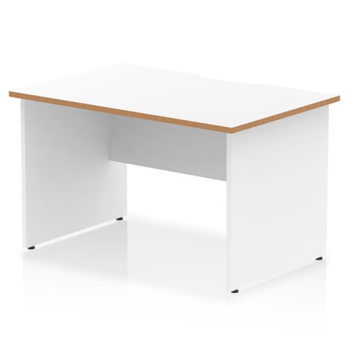 Oslo 1200 x 800mm Scalloped Edge Straight Office Desk White Top Natural Wood Edge White Panel End Leg