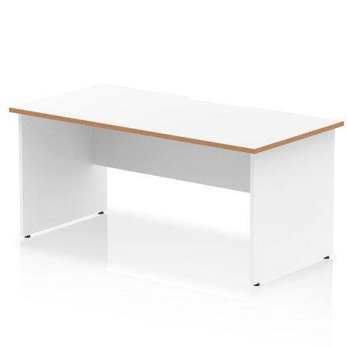 Oslo 1600 x 800mm Scalloped Edge Straight Office Desk White Top Natural Wood Edge White Panel End Leg