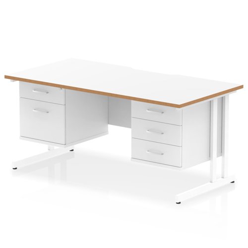 Oslo 1600 x 800mm Scalloped Edge Straight Office Desk White Top Wood Edge White Cantilever Leg Workstation 1 x 2 Drawer 1 x 3 Drawer Fixed Pedestal