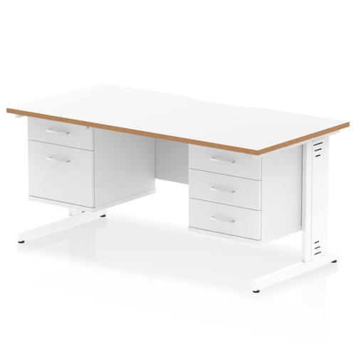 Oslo 1600 x 800mm Scalloped Edge Straight Office Desk White Top Wood Edge White Cable Managed Leg Workstation 1 x 2 Drawer 1 x 3 Drawer Fixed Pedestal