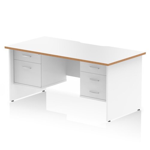 Oslo 1600 x 800mm Scalloped Edge Straight Office Desk White Top Natural Wood Edge White Panel End Leg Workstation 1 x 2 Drawer 1 x 3 Drawer Fixed Pede