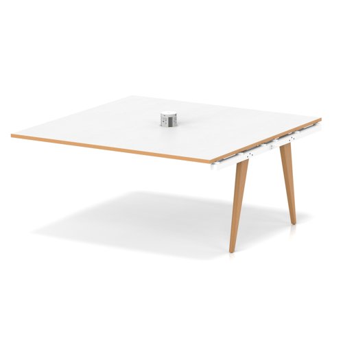 Oslo Volta 1600mm Square Boardroom Table With Pop-up Power Module Ext Kit White Top Natural Wood Edge White Frame