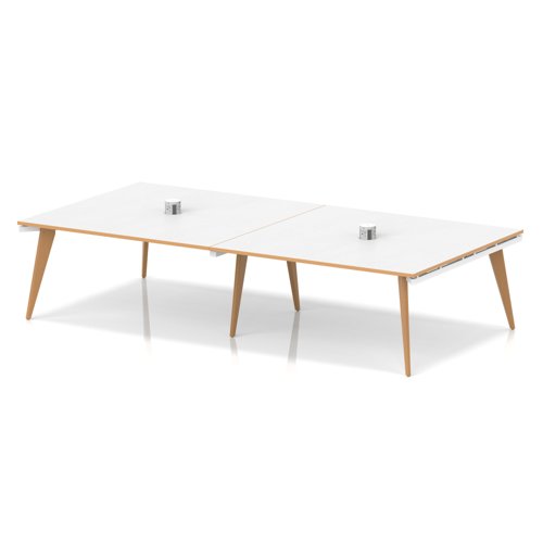 Oslo Volta 3200mm Rectangular Boardroom Table With Pop-up Power Module White Top Natural Wood Edge White Frame