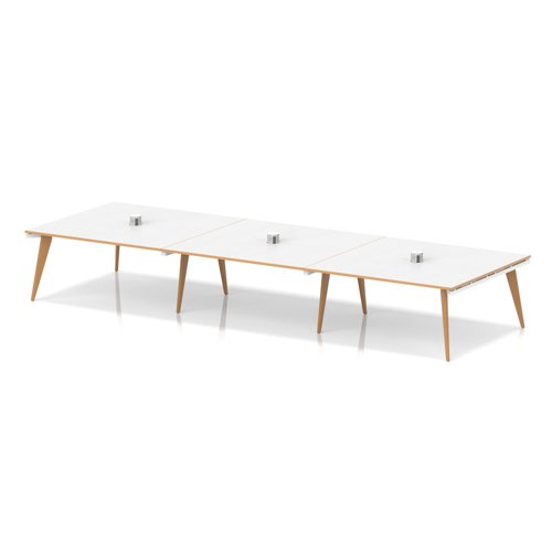 Oslo Volta 4800mm Rectangular Boardroom Table With Pop-up Power Module White Top Natural Wood Edge White Frame