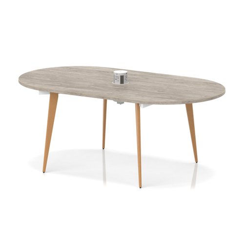 Oslo Volta 1800mm Oval Boardroom Table With Pop-up Power Module Grey Oak Top With Wooden Splayed Leg
