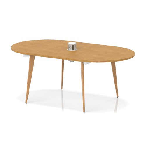Oslo Volta 1800mm Oval Boardroom Table With Pop-up Power Module Oak Top With Wooden Splayed Leg