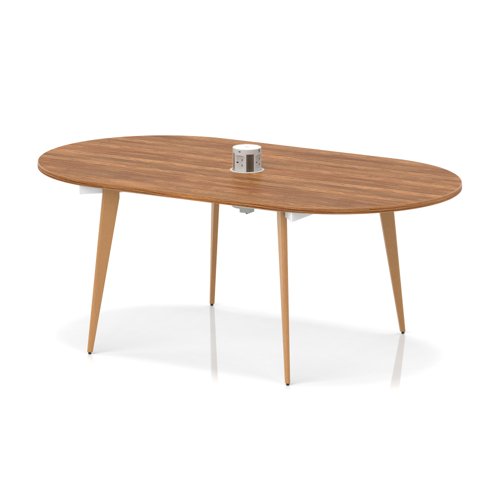 Oslo Volta 1800mm Oval Boardroom Table With Pop-up Power Module Walnut Top With Wooden Splayed Leg