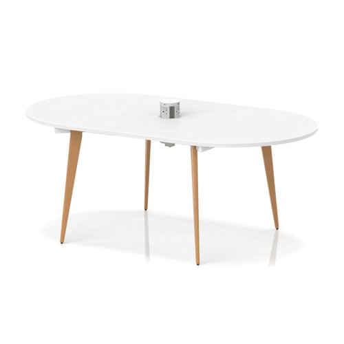 Oslo Volta 1800mm Oval Boardroom Table With Pop-up Power Module White Top With Wooden Splayed Leg