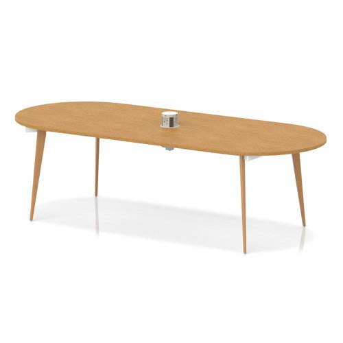 Oslo Volta 2400mm Oval Boardroom Table With Pop-up Power Module Oak Top With Wooden Splayed Leg