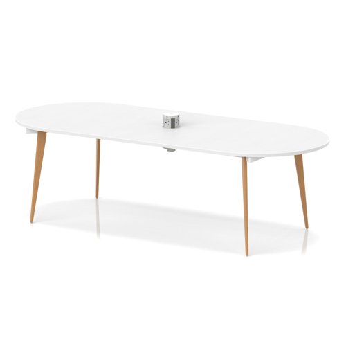 Oslo Volta 2400mm Oval Boardroom Table With Pop-up Power Module White Top With Wooden Splayed Leg